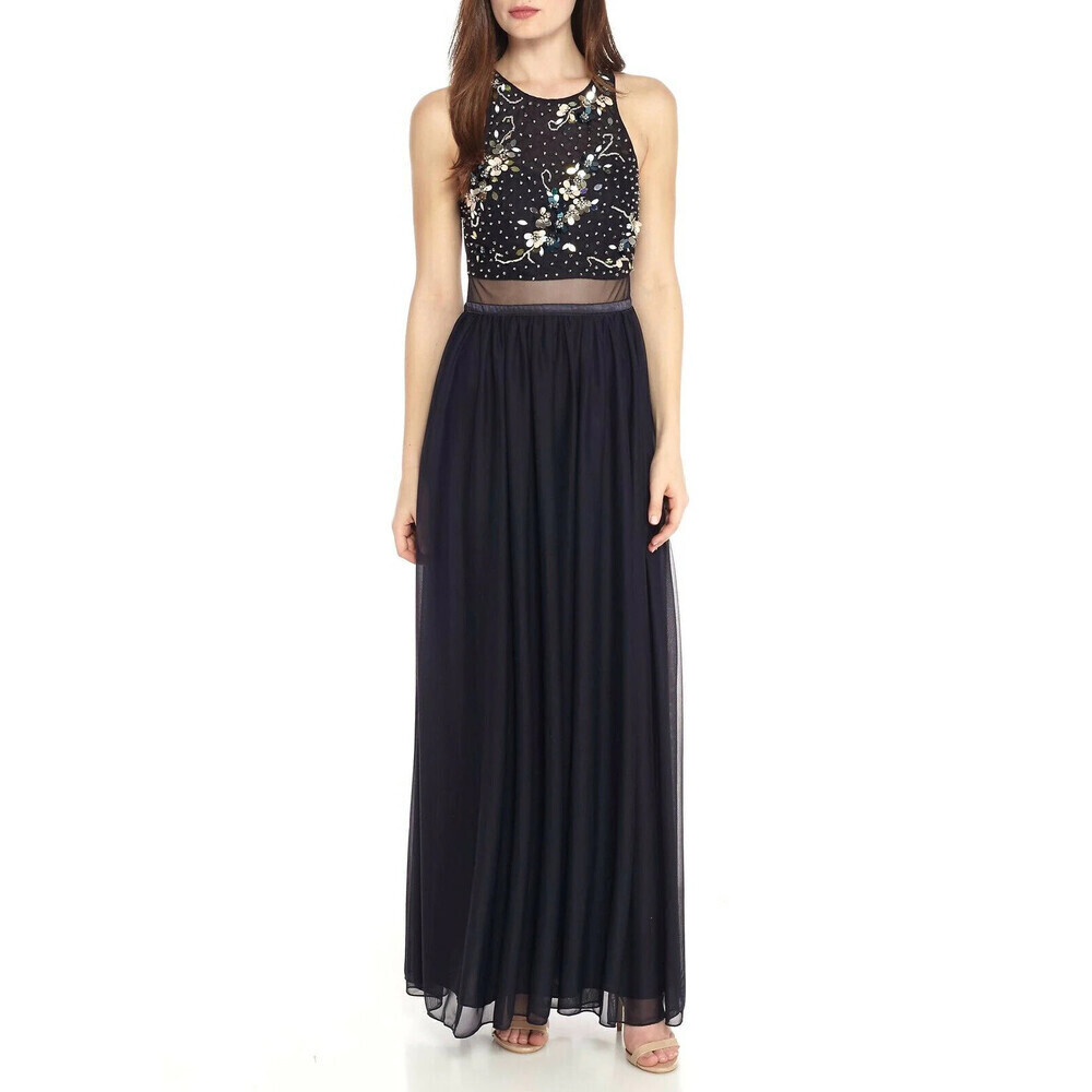 Sequin Hearts Illusion Waist Prom Gown Dress In Navy Size 3 / S $229